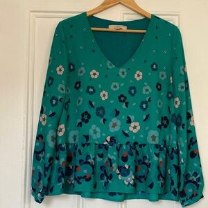 LOFT Teal Floral Blouse